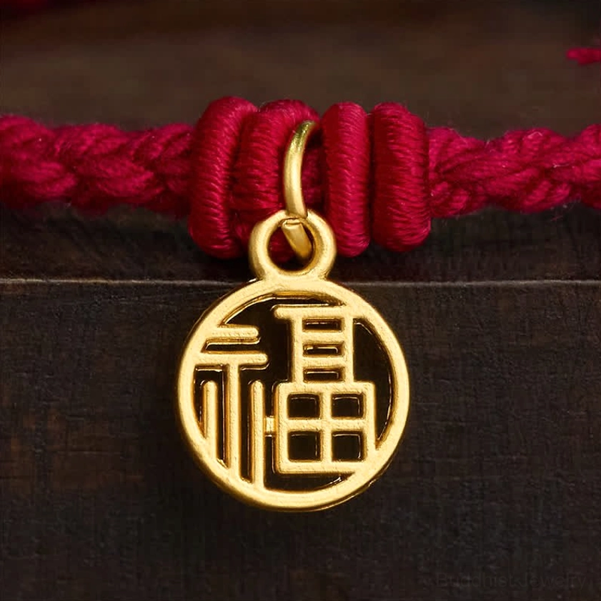 Buddhist red string bracelet collection showing multiple color variations and charm options for spiritual practice