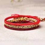 Buddhist red string bracelet set of three handmade bracelets featuring solid red and mixed-tone woven designs with adjustable closures