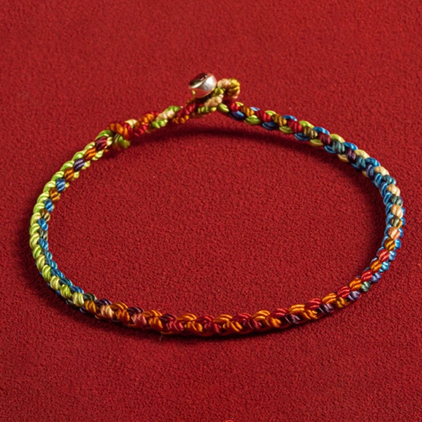 Multicolored Buddhist red string bracelet with 925 sterling silver buckle, worn for good luck and spiritual protection