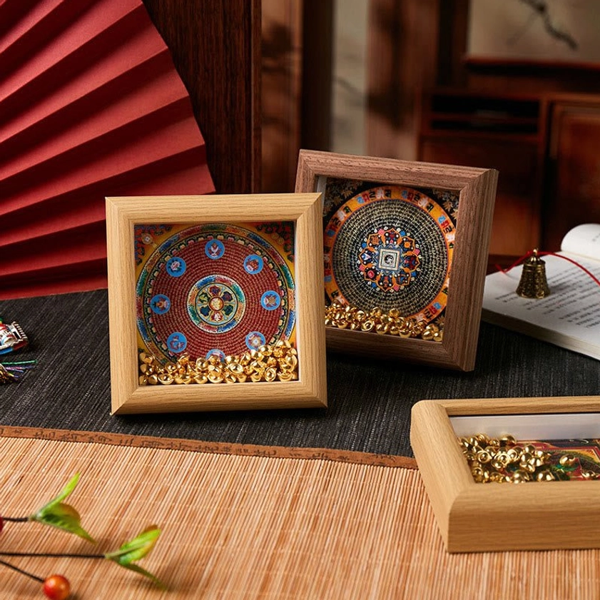 Buddhist sacred art thangka frame mandala design with golden ornaments home altar decor