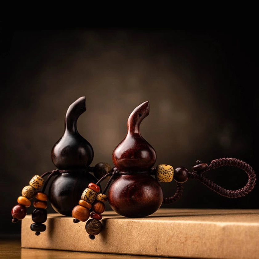 Sacred gourd Buddhist keychain with braided rope and protective beaded decoration, handcrafted from premium materials for spiritual practice
