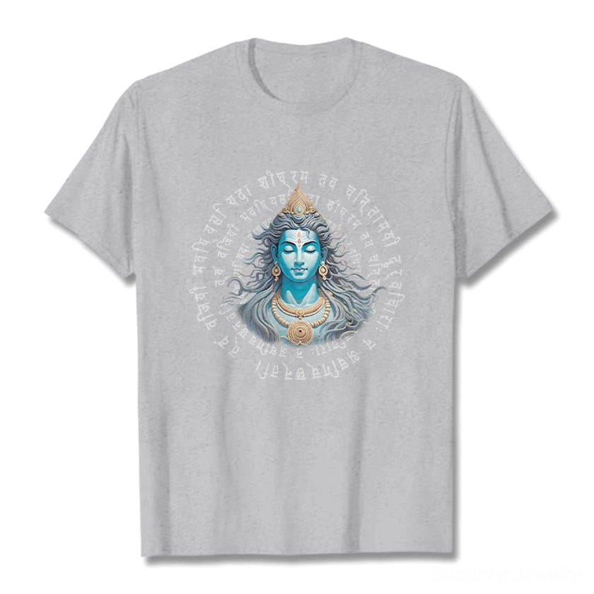 Light grey Buddhist wisdom tee main product shot - showing Hindu deity print and comfortable cotton construction