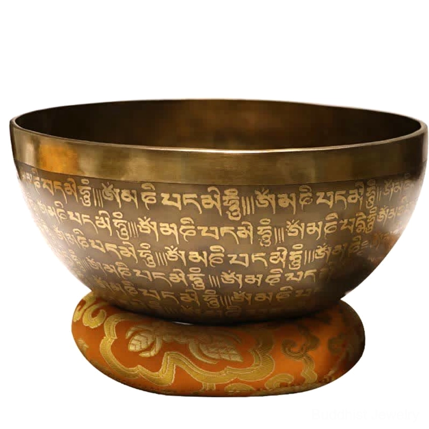 Copper Buddhist singing bowl meditation instrument with healing sound frequencies for chakra balancing