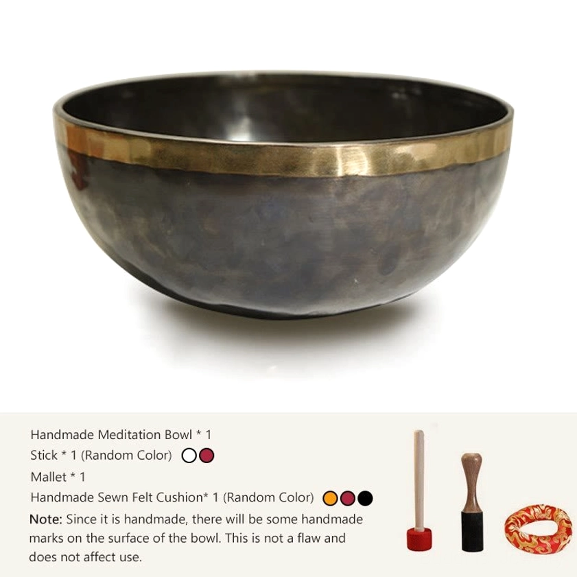 Buddhist singing meditation bowl complete set with striker mallet, cushion, and all accessories for chakra healing practice
