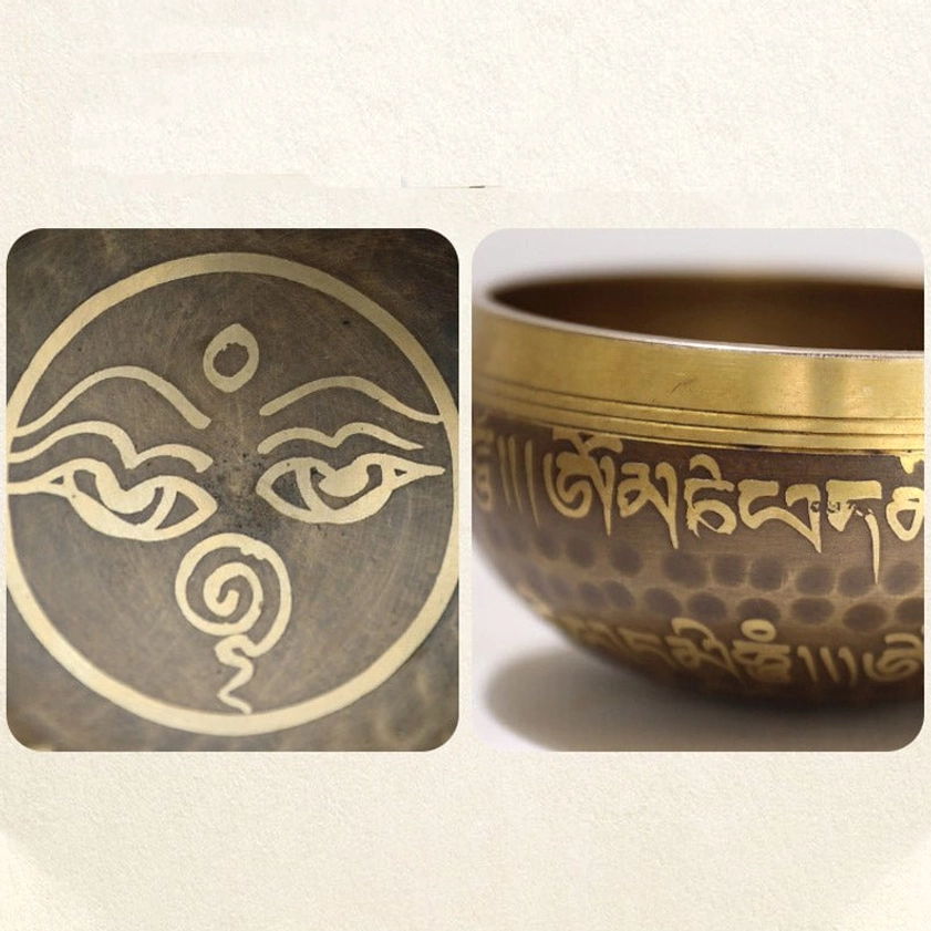 Buddhist singing bowl authentic handcrafted copper construction detail showing artisan craftsmanship and traditional techniques