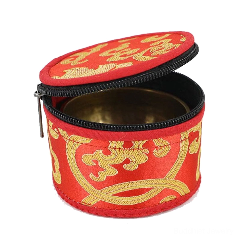 Buddhist artisan-made singing bowl storage bag with traditional embroidered patterns