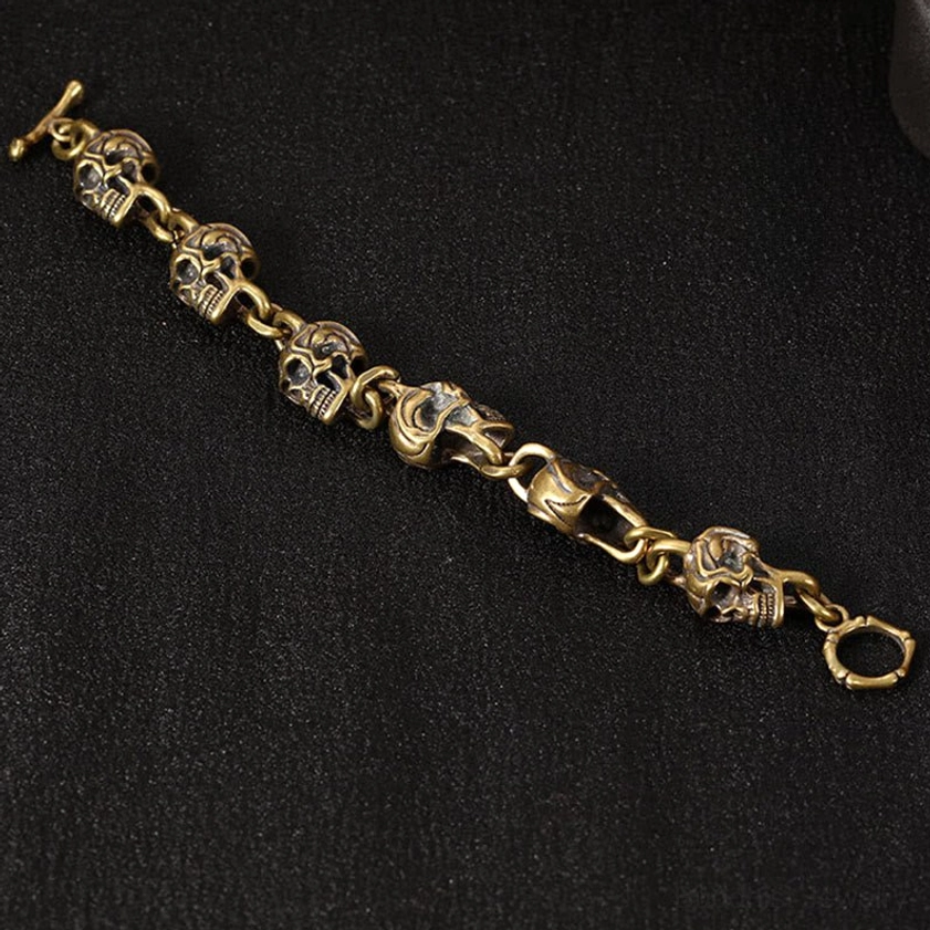 Buddhist skull protection bracelet premium quality handmade copper brass artisan craftsmanship detail view