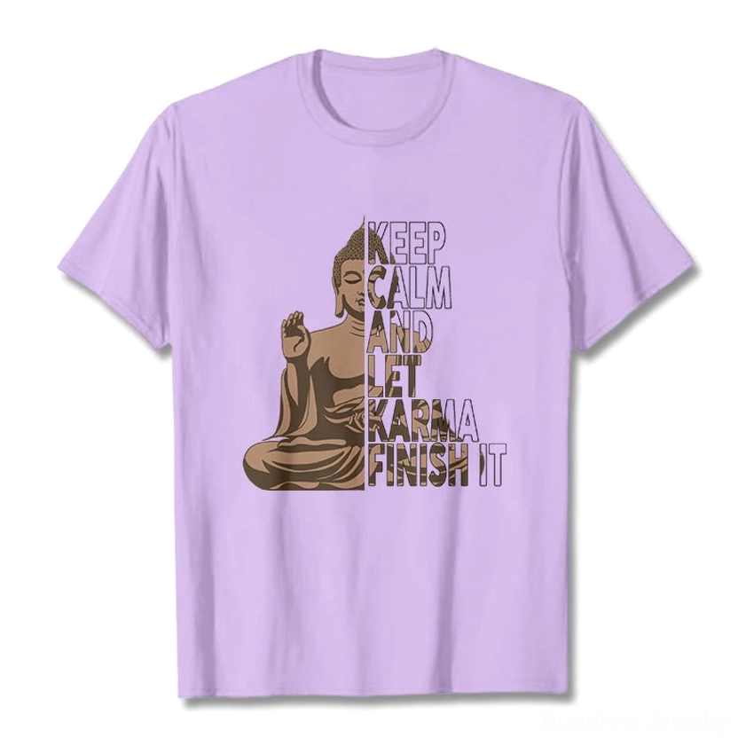 Buddhist graphic tee featuring karma spiritual message and sacred imagery