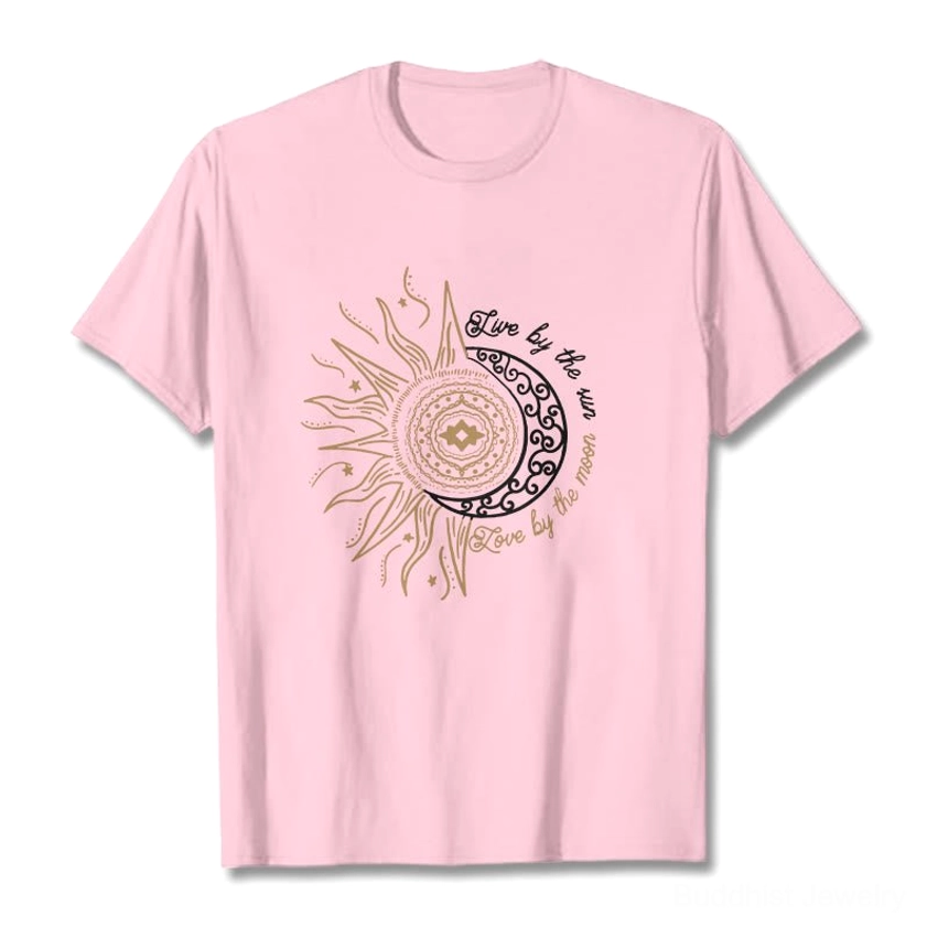 Live by the Sun Love by the Moon Buddhist t-shirt quality cotton fabric detail