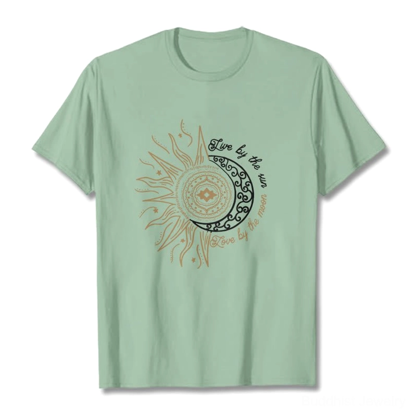 Buddhist celestial t-shirt folded display showing complete design and color