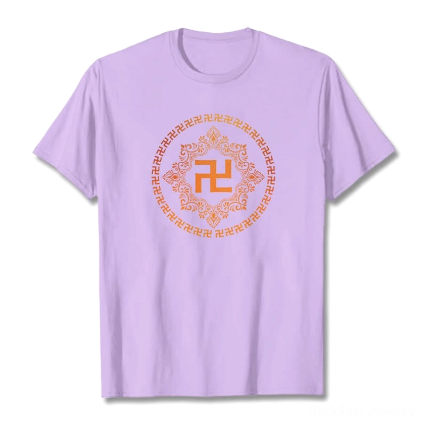 Buddhist swastika spiritual t-shirt with sacred symbol mandala graphic closeup
