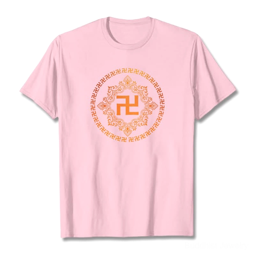Buddhist swastika mandala t-shirt back view showing premium cotton fabric quality