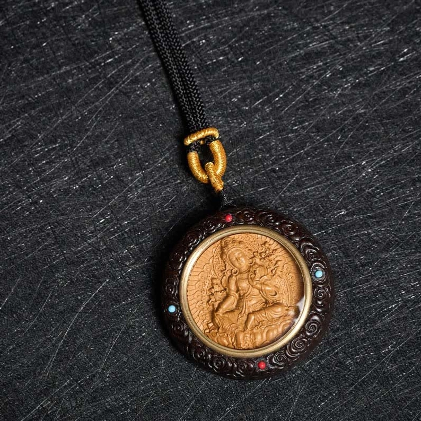 Buddhist Green Tara and Yellow Jambhala pendant necklace collection overview