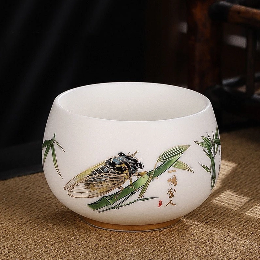 Buddhist ceramic tea cup with serene deer design symbolizing harmony, gentleness, and peaceful transformation
