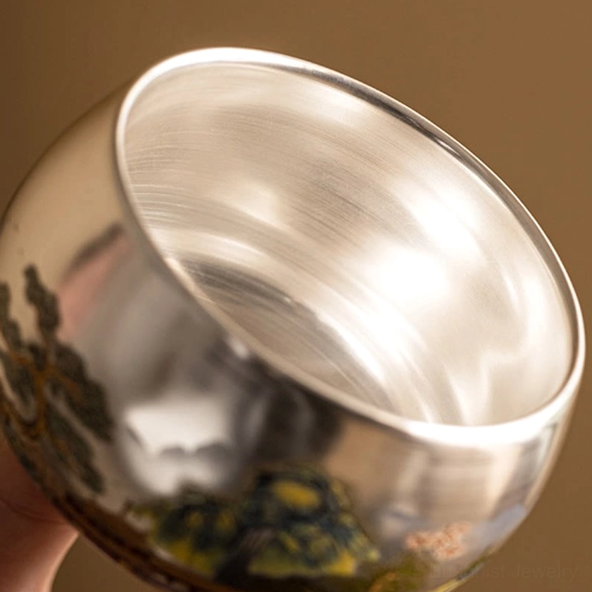 Buddhist tea cup gift presentation elegant white box landscape print traditional packaging design