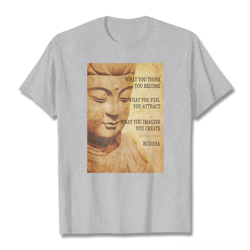 Buddhist mindfulness t-shirt multiple color options displayed together, including white black beige cyan grey