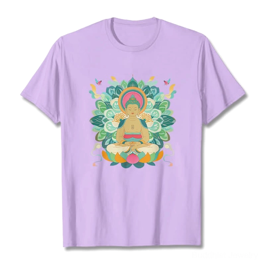 Buddhist mindfulness graphic t-shirt cotton fabric texture softness comfort everyday wear