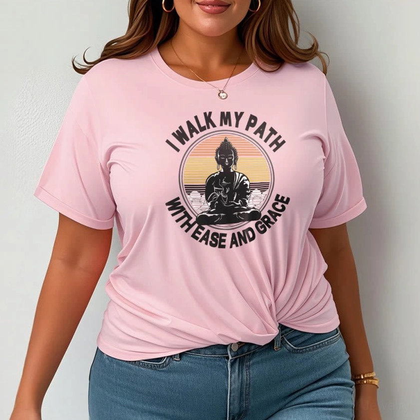 Buddhist ease and grace inspirational t-shirt close up print detail quality cotton fabric