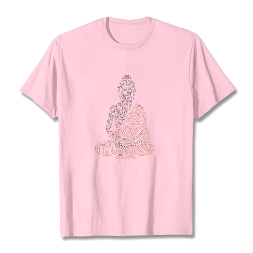 Female Model in Light Cyan Buddhist Graphic T-Shirt - Buddha Design Tee, Casual Relaxed Fit