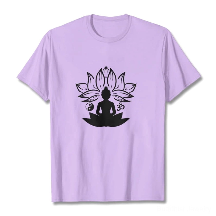 Buddhist meditation t-shirt available in light cyan color, comfortable crew neck regular fit