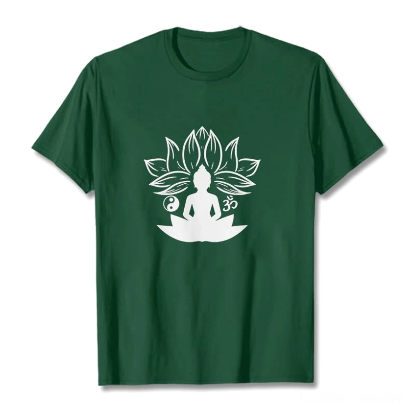 Buddhist graphic t-shirt in light grey color with spiritual lotus and meditation design print