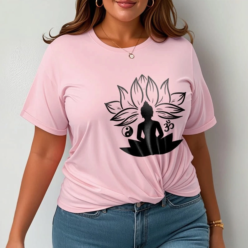 Buddhist meditation graphic tee featuring sacred geometry with lotus Buddha and Yin Yang symbols