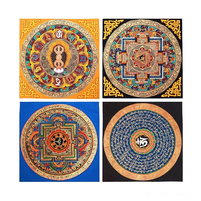 Buddhist thangka scroll painting representing universe cosmos symbolism for inner peace and enlightenment practice