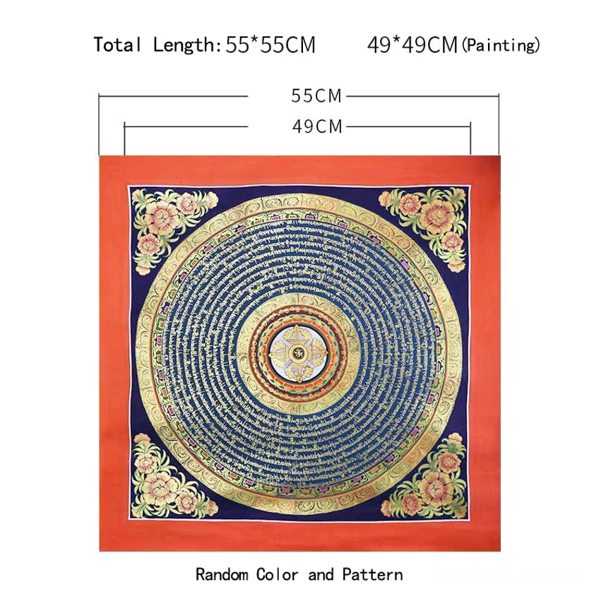 Buddhist thangka scroll with ornate border design and central mandala focus – premium handcrafted spiritual art piece