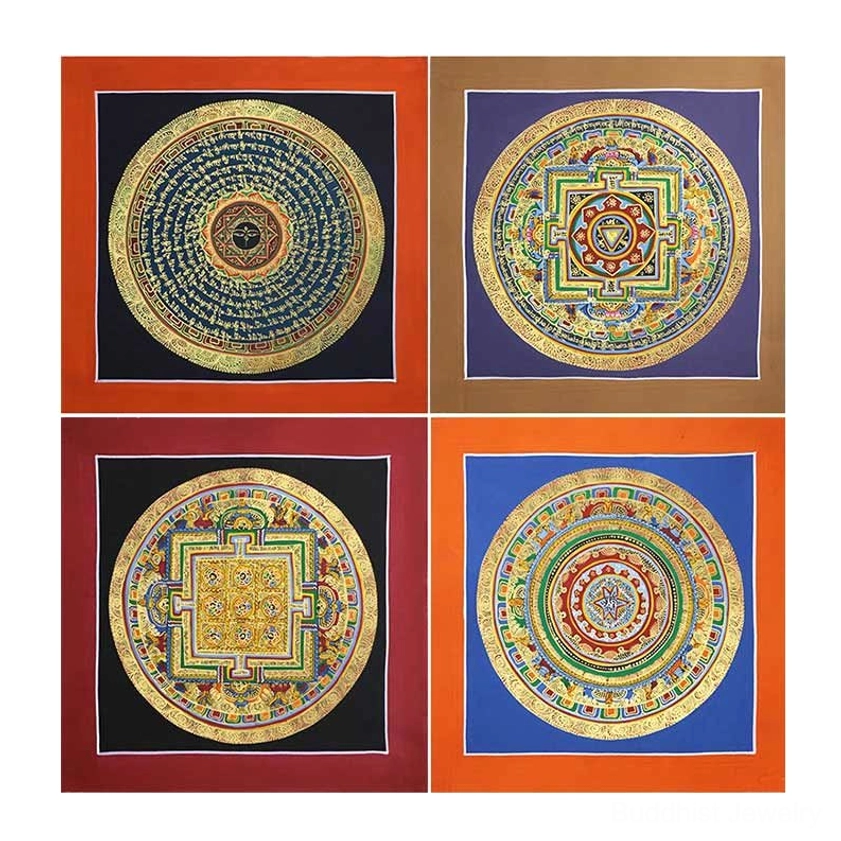 Buddhist thangka scroll featuring intricate Sanskrit mantras and protective mandala design – spiritual protection and meditation art