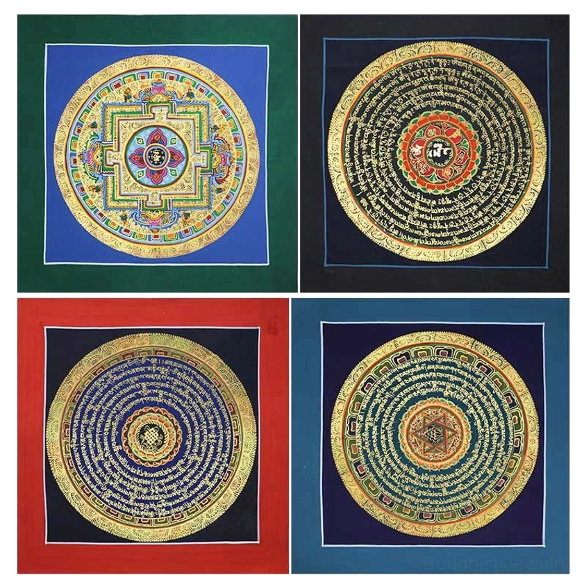 Buddhist thangka scroll showcasing traditional mandala design with protective symbols – sacred spiritual artwork for home sanctuary