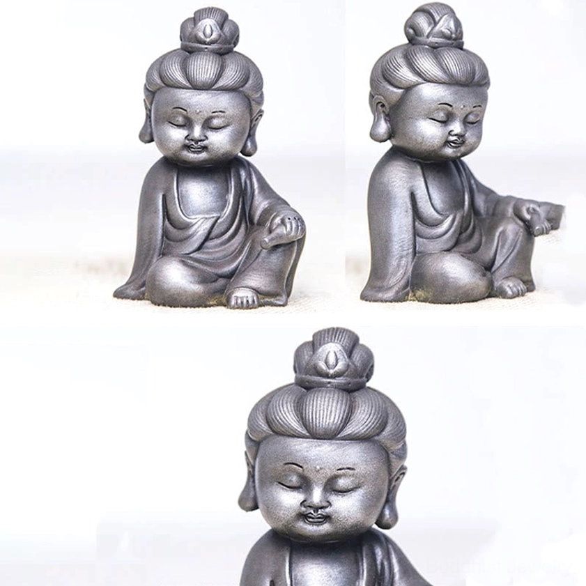 Polished Buddhist trinity statue set three bodhisattva altar display arrangement