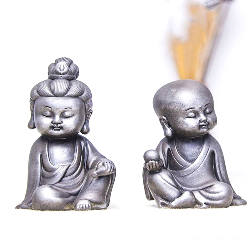 Buddhist meditation statues trinity set display arrangement feng shui decor