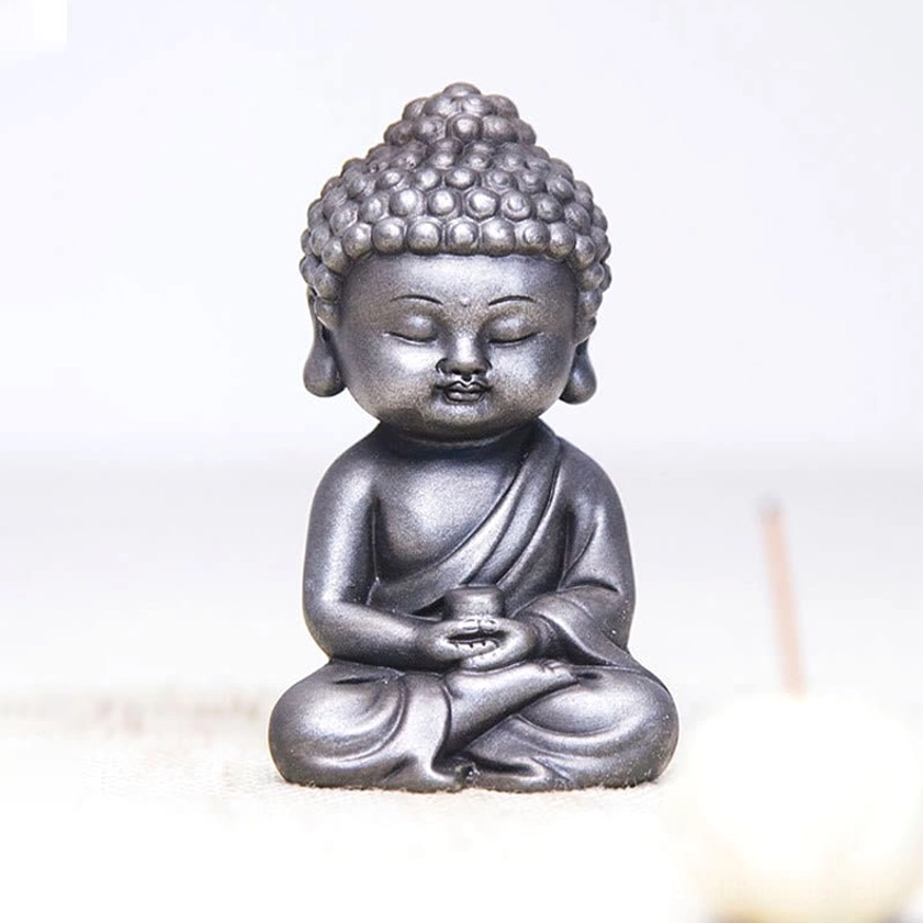 Buddhist trinity statue set polished finish complete collection with altar background