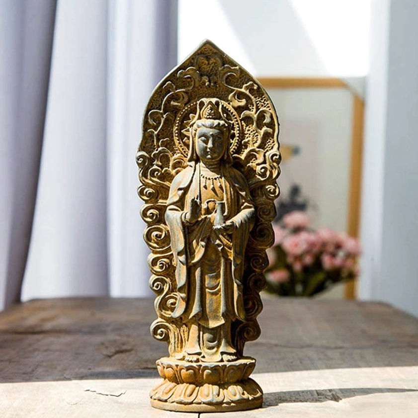 Rust version Buddhist trinity statue featuring Amitabha Buddha, Guanyin and Mahasthamaprapta with authentic weathered iron powder resin craftsmanship
