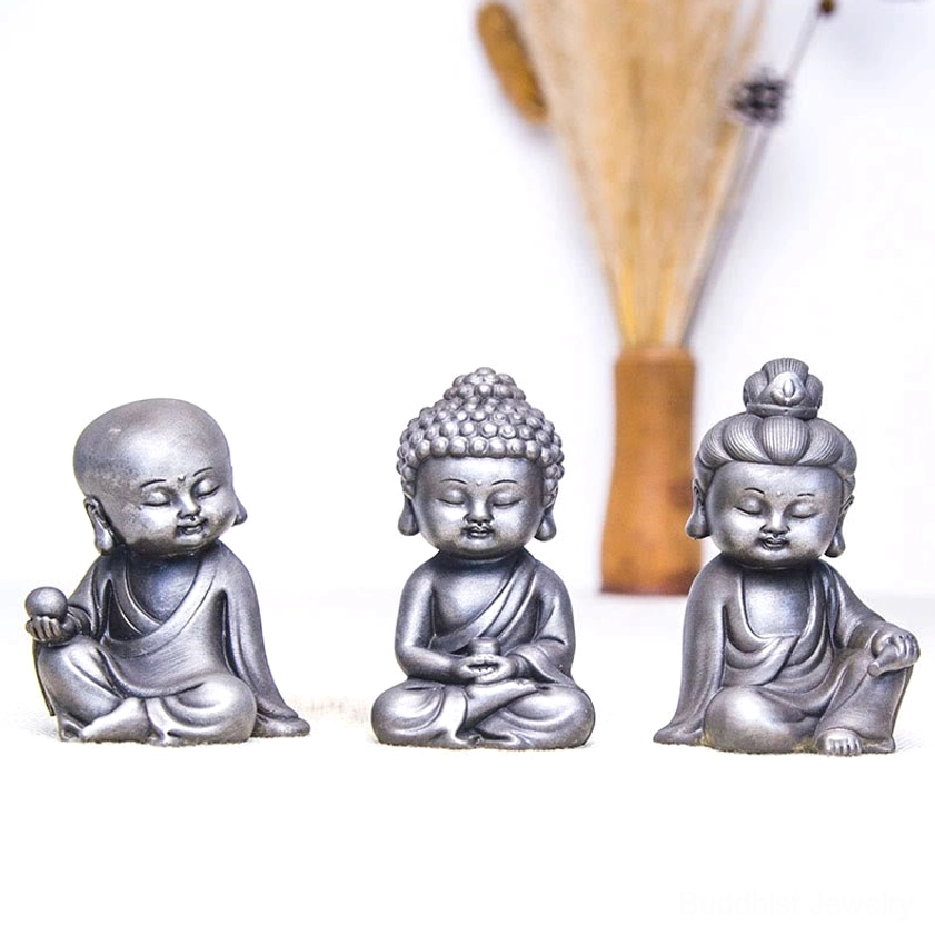 Polished Ksitigarbha Avalokitesvara Tathagata trinity statue set complete
