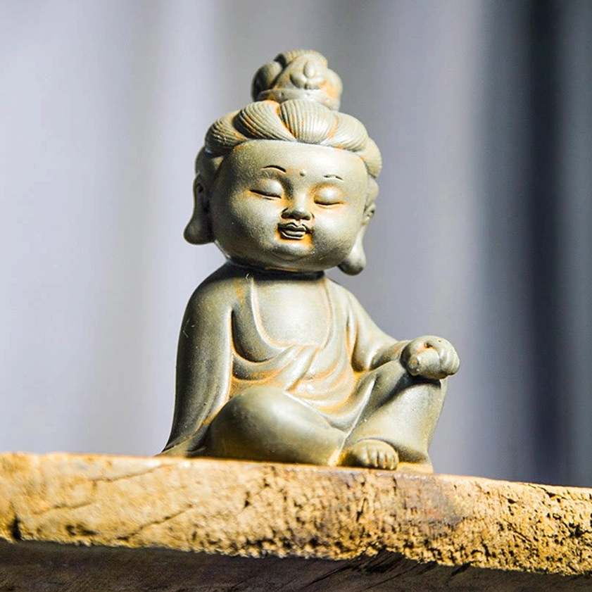 Buddhist trinity statue set polished finish three bodhisattva figures meditation decor
