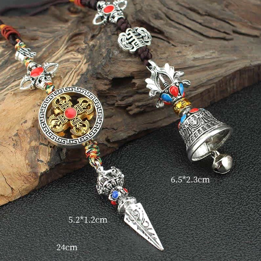 Buddhist spiritual car ornament with Vajra and Bell symbols representing wisdom and inner strength