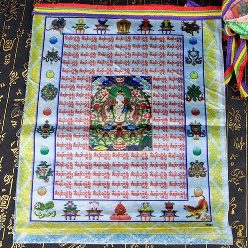 Buddhist Windhorse prayer flag lungta motif representing good fortune prosperity and blessings