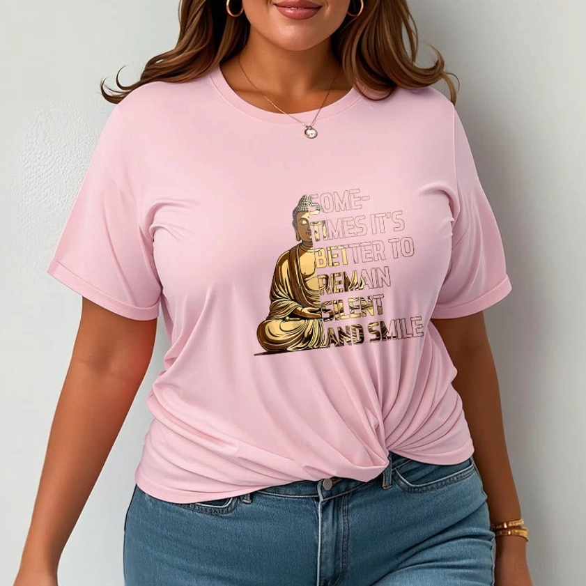 Back view Buddhist mindfulness T-shirt showing unisex regular fit silhouette, crew neck short sleeve design