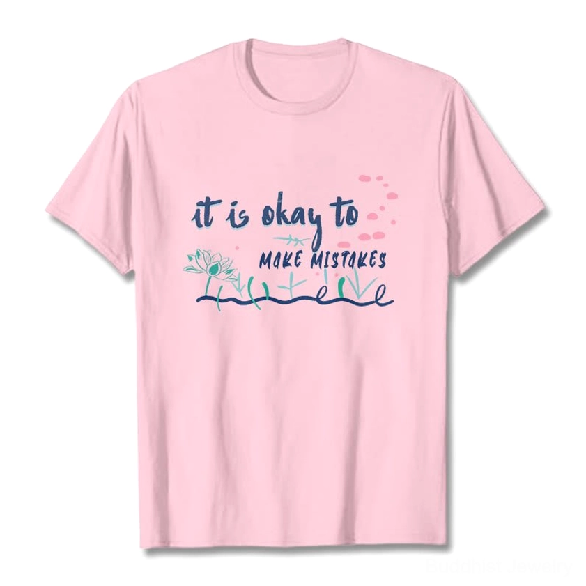 Light grey it's okay to make mistakes spiritual tee flat lay on white background
