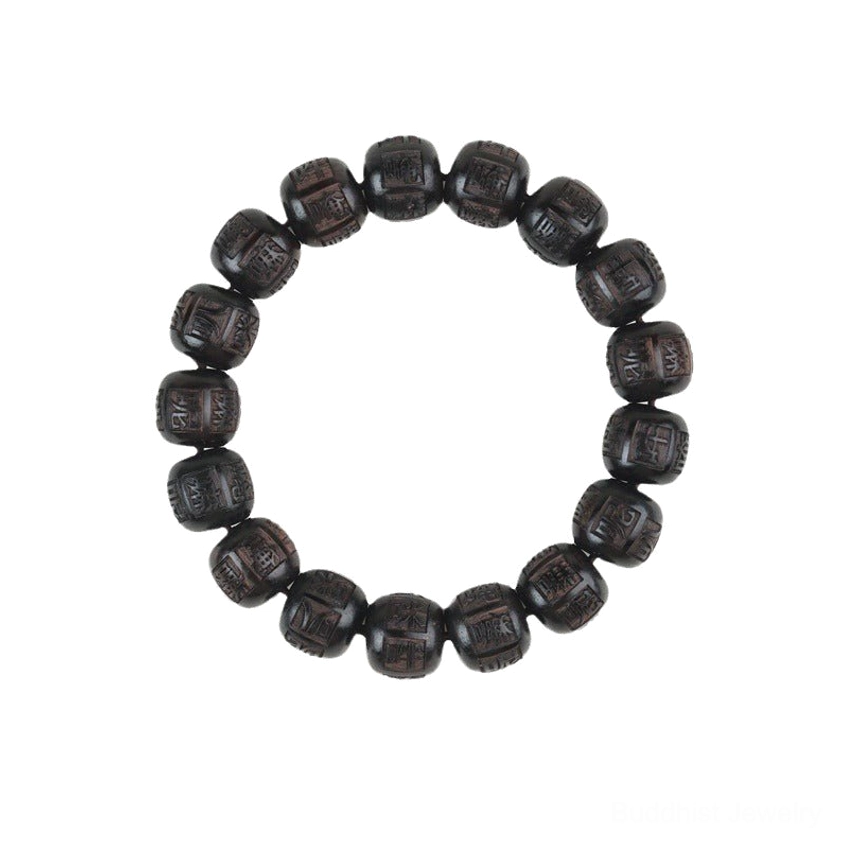 Buddhist wooden bracelet with hand-engraved Six True Words mantra in premium ebony wood material
