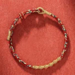 Handmade Buddhist zodiac natal buddha red string bracelet with colorful twisted cord and gold toggle clasp for protection