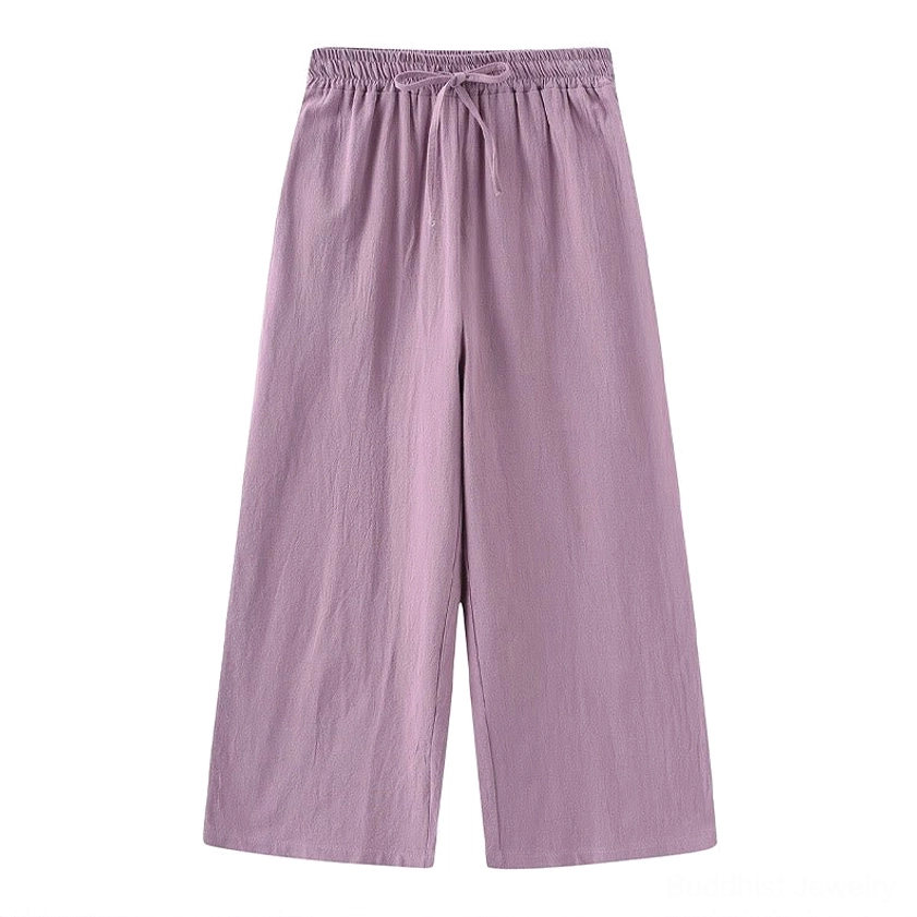 Burgundy wine drawstring meditation pants with relaxed wide-leg fit
