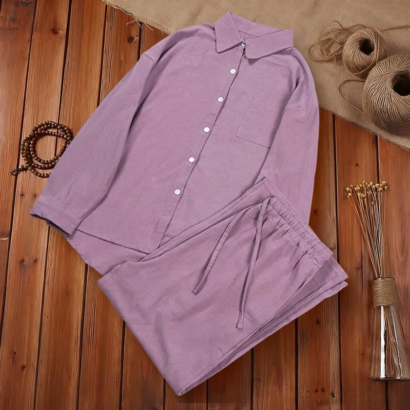 Burgundy wine red meditation clothing set front view on neutral background