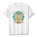 Butterfly Lotus Buddhist graphic tee white cotton front flat lay with centered sacred design