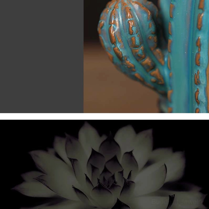 Side view close-up of secondary cactus arm showing glazed ceramic material and textured spine design