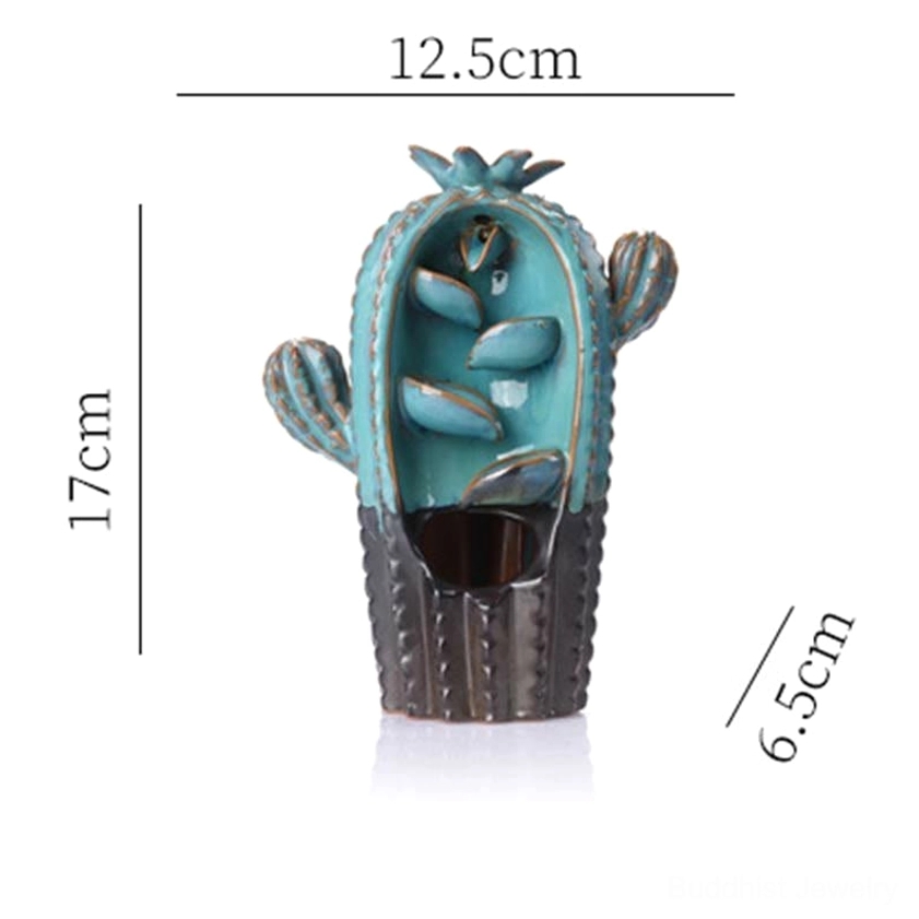 Cactus backflow incense burner with dimension specifications showing 17cm height, 12.5cm width, 6.5cm base