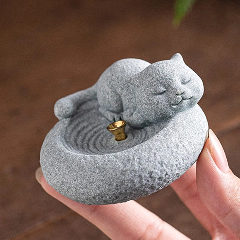 Cat incense holder natural handmade stone craftsmanship quality