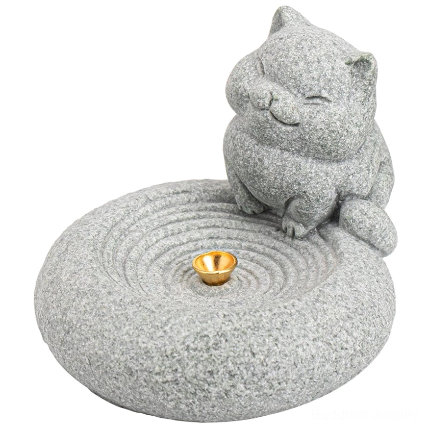 Cat stone incense burner meditation room zen decor setup