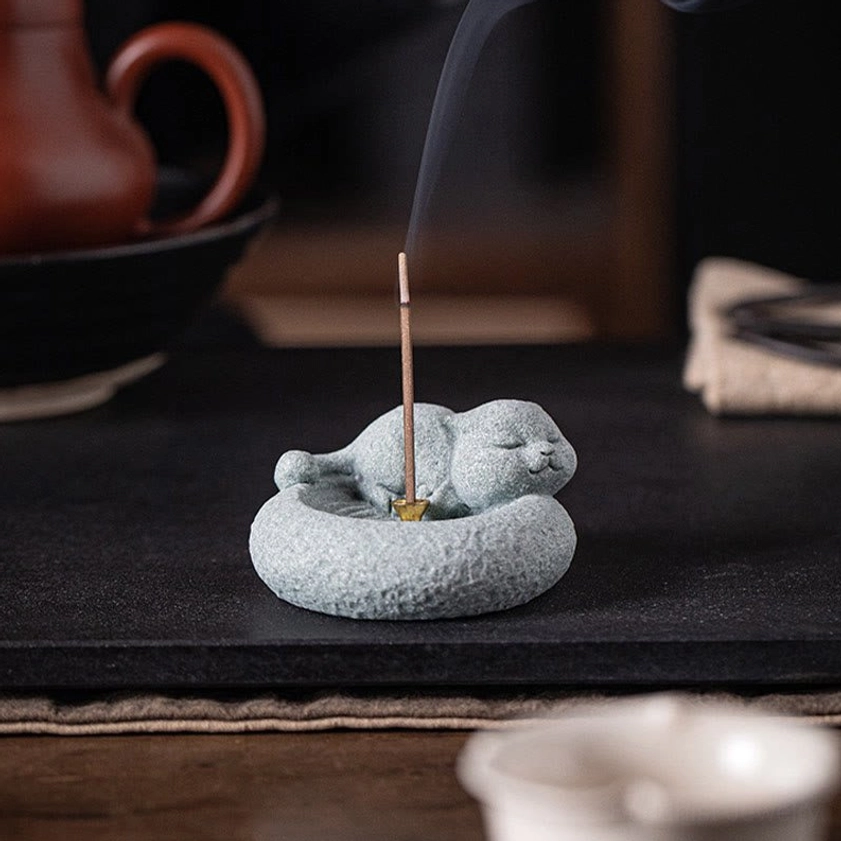 Decorative cat incense burner peaceful serene atmosphere living space